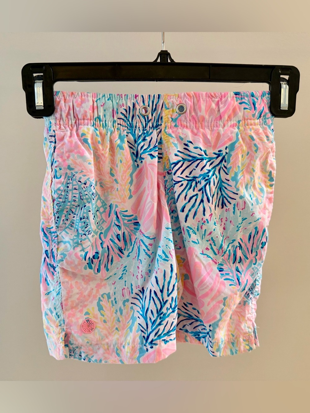 Lilly Pulitzer Boys Junior Capri Swim Trunks XS 2-3 Pink Blue Tropical Coral